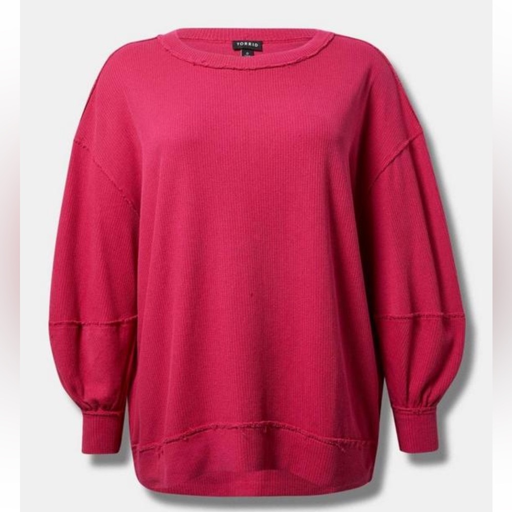 Torrid Textured Exposed Seam Cotton Oversized Crew Neck Sweater Hot Pink Size 1X